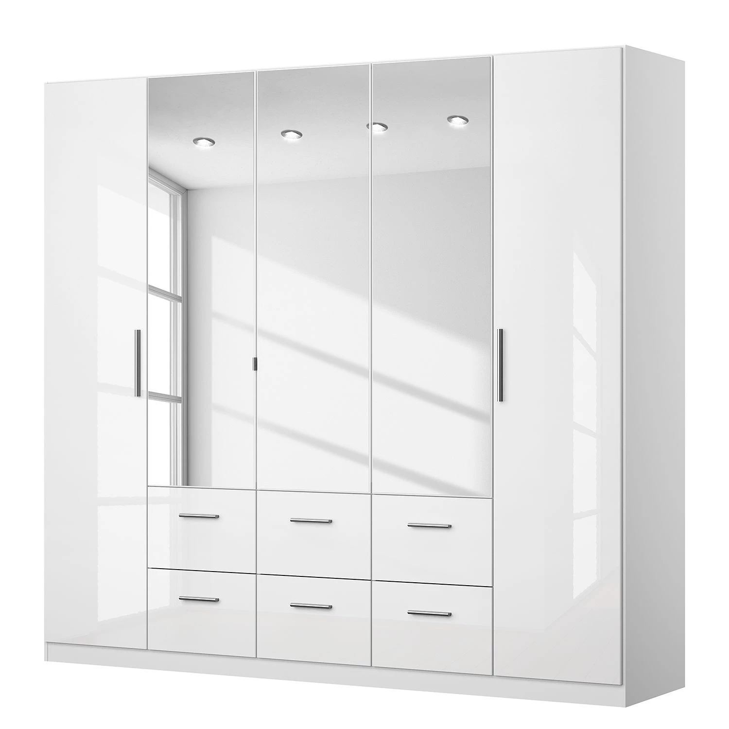 Armoire à portes battantes KiYDOO III - Blanc brillant / Blanc alpin - Hauteur : 197 cm - Largeur : 226 cm