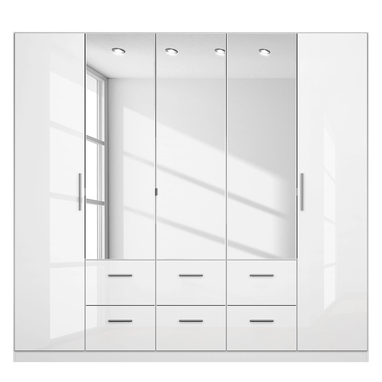 Armoire à portes battantes KiYDOO III - Blanc brillant / Blanc alpin - Hauteur : 197 cm - Largeur : 226 cm – Image 2