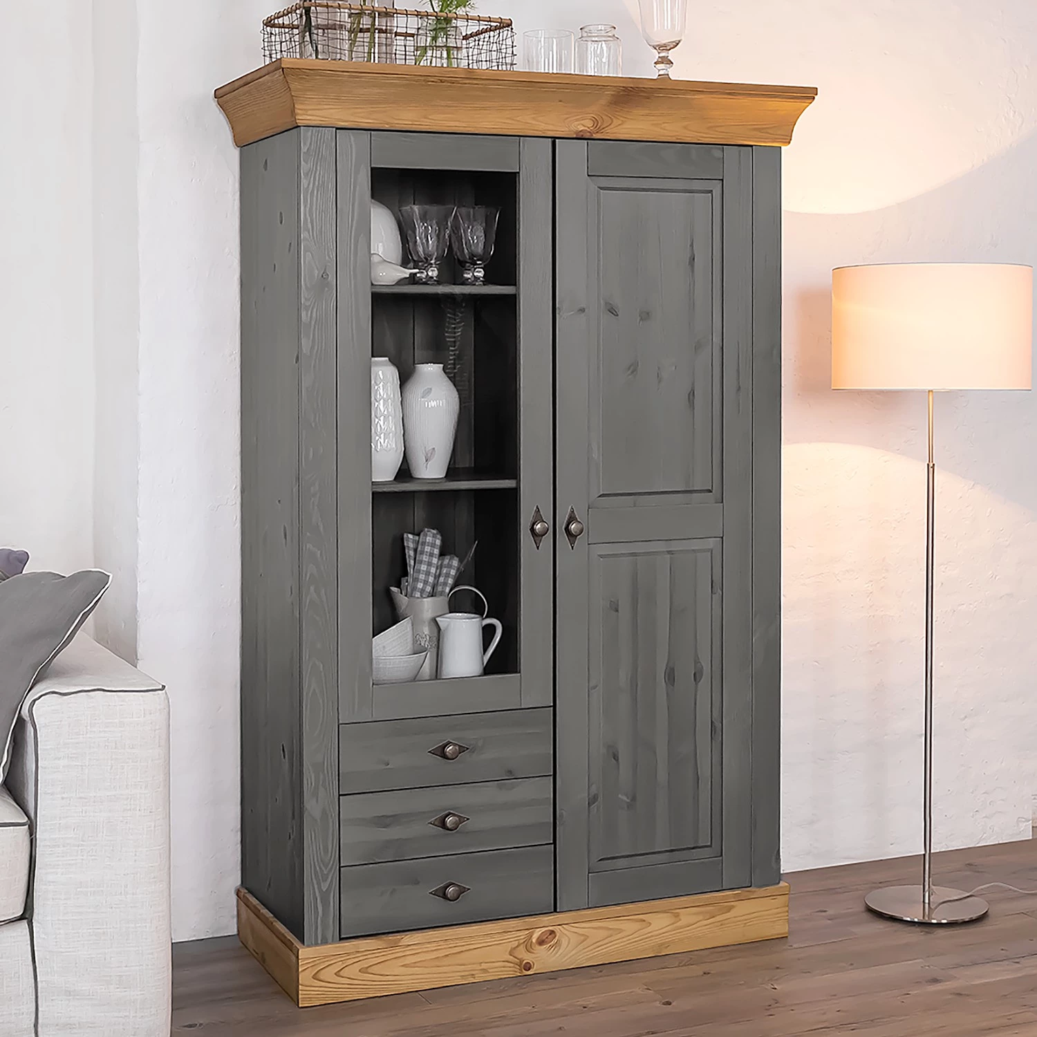 Maison Belfort Armoire vitrine Bergen - Epicéa gris / Epicéa lessivé – Image 2