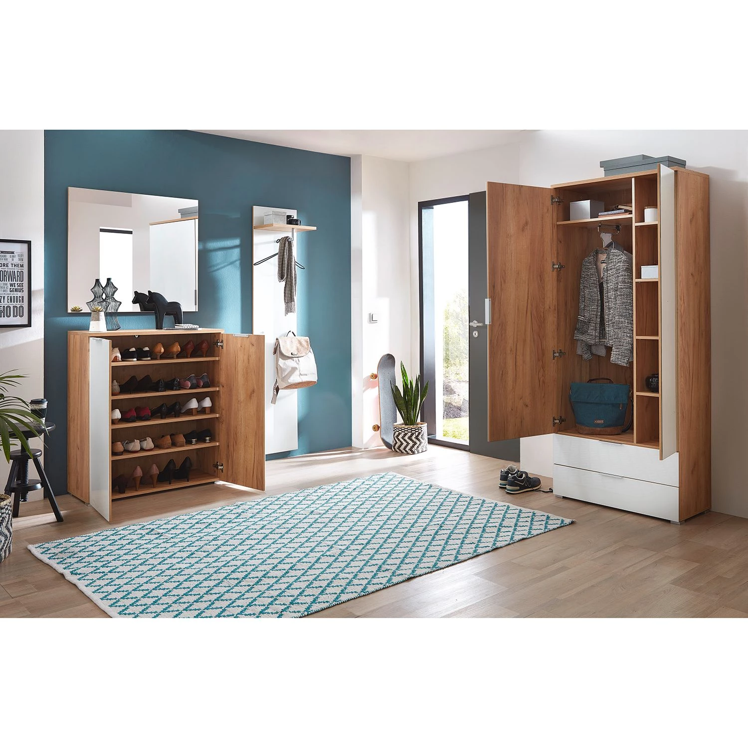 Germania Armoire Telde - Blanc brillant / Imitation chêne de Navarre – Image 3