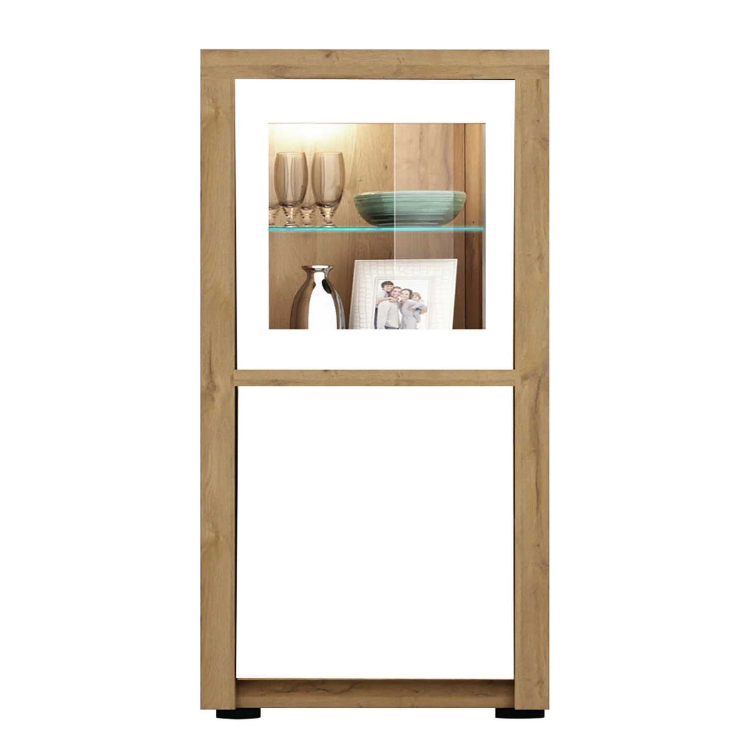 Fredriks Vitrine Bunnell II - Blanc brillant / Imitation chêne