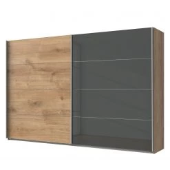 Wimex Armoire portes coulissantes Easy Plus I - Imitation chêne parqueté / Verre gris - Hauteur : 210 cm - Largeur : 225 cm