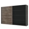 Wimex Armoire portes coulissantes Easy Plus I - Imitation chêne tourbe / Verre noir - Hauteur : 210 cm - Largeur : 180 cm