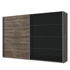 Wimex Armoire portes coulissantes Easy Plus I - Imitation chêne tourbe / Verre noir - Hauteur : 210 cm - Largeur : 180 cm
