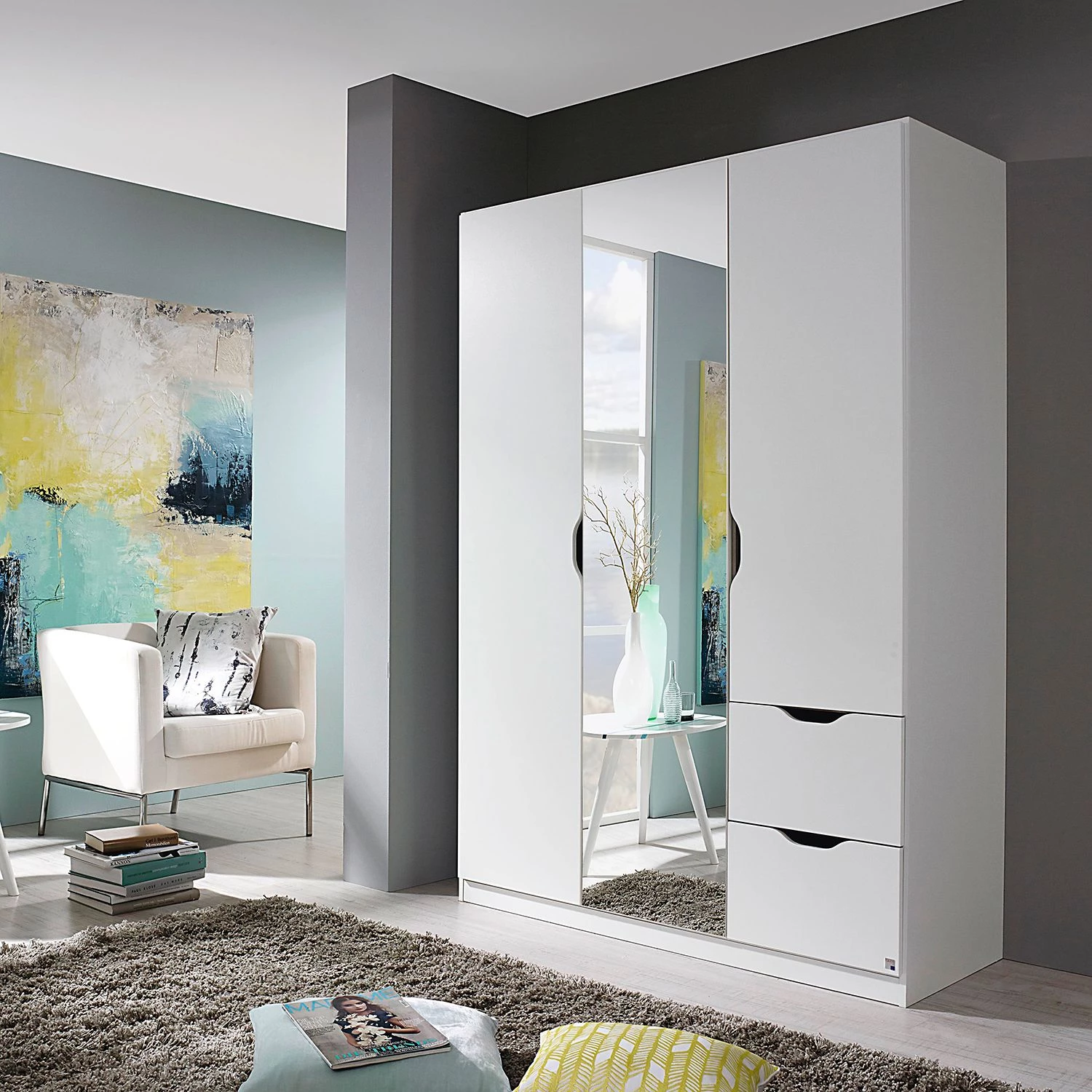 Rauch Blue Armoire Freiham - Blanc alpin - Largeur : 136 cm - Avec portes miroir – Image 2