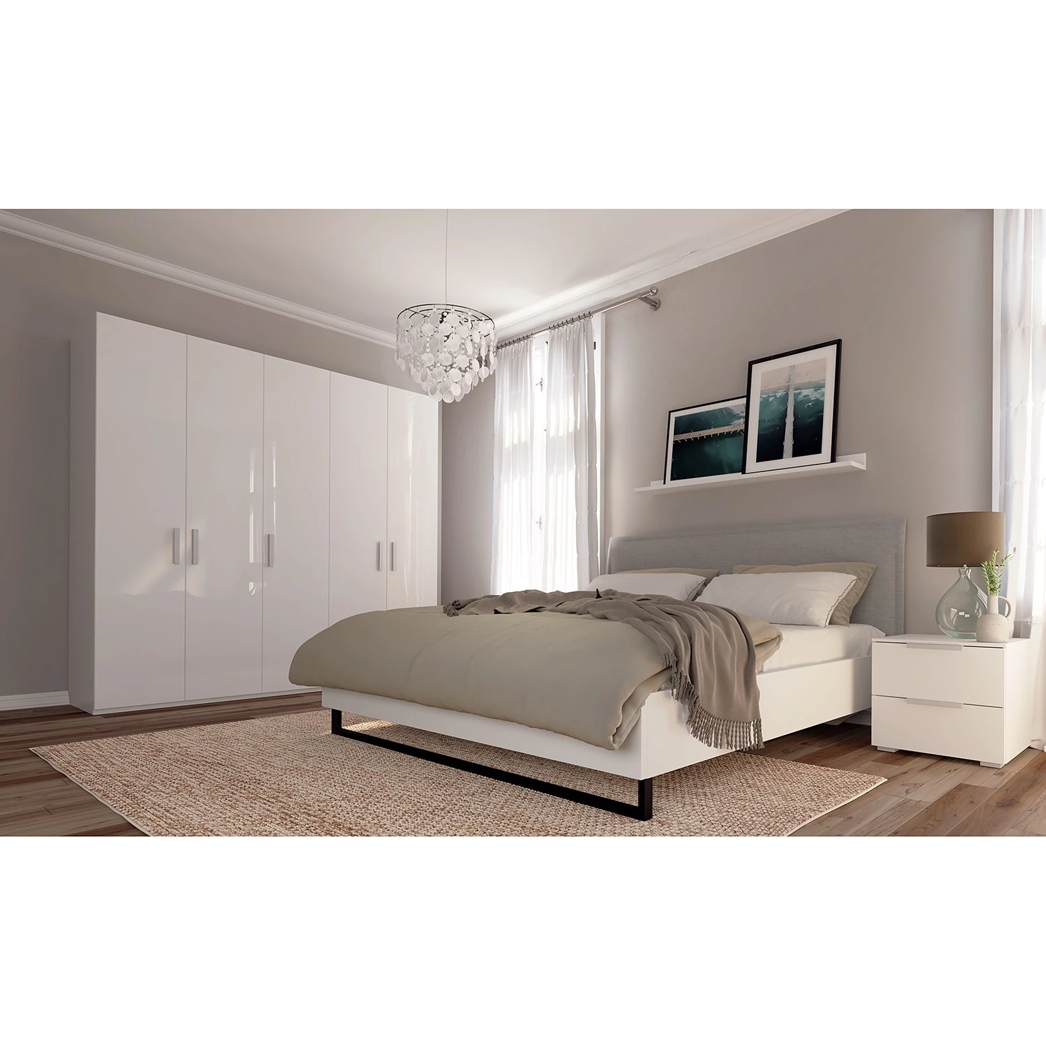 Armoire SKØP pure gloss - Blanc brillant / Blanc - Hauteur : 222 cm - Largeur : 225 cm – Image 2