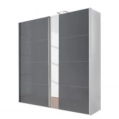 Express Möbel Armoire à portes coulissantes Madrid - Gris soie / Verre de miroir - Largeur : 200 cm