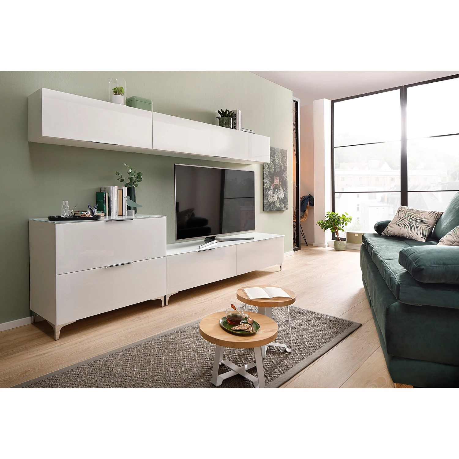 Maja Möbel Meuble murale Shino I - Verre blanc / Blanc - Largeur : 180 cm – Image 2