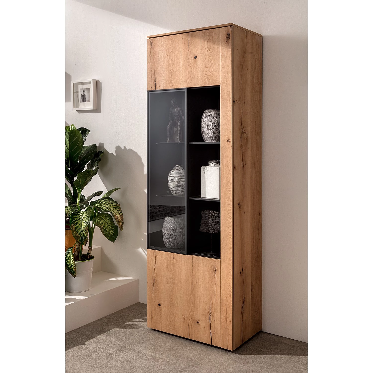 GWINNER Vitrine Style - Placage en bois véritable / Métal - Chêne / Anthracite – Image 2