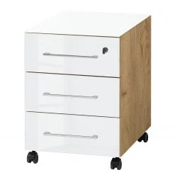 Caisson à tiroirs Monteria - Verre - Blanc / Imitation chêne de Navarre