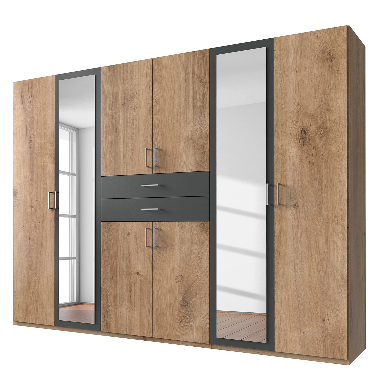 Wimex Armoire Diver - Anthracite / Imitation chêne parqueté - Largeur : 270 cm