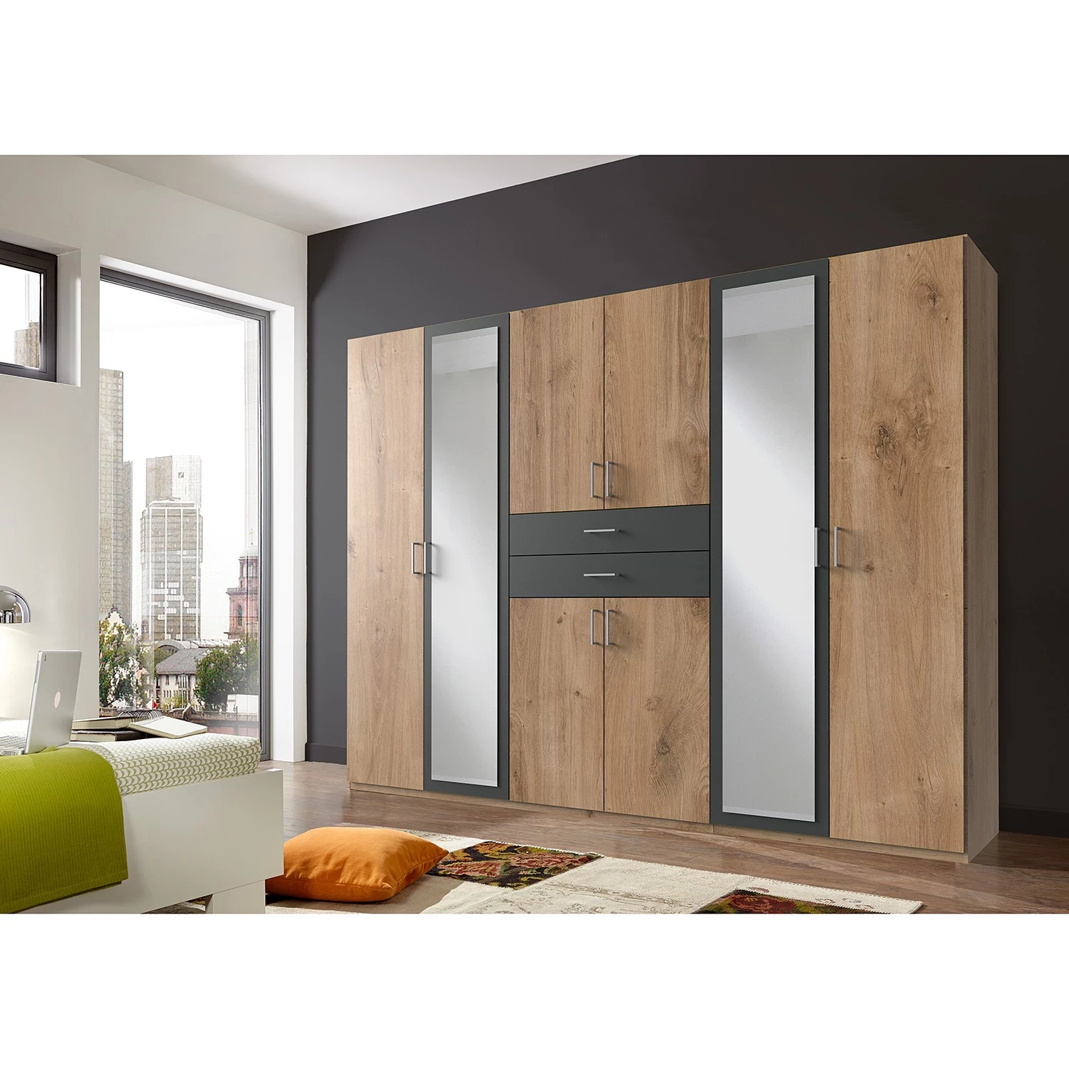 Wimex Armoire Diver - Anthracite / Imitation chêne parqueté - Largeur : 270 cm – Image 2