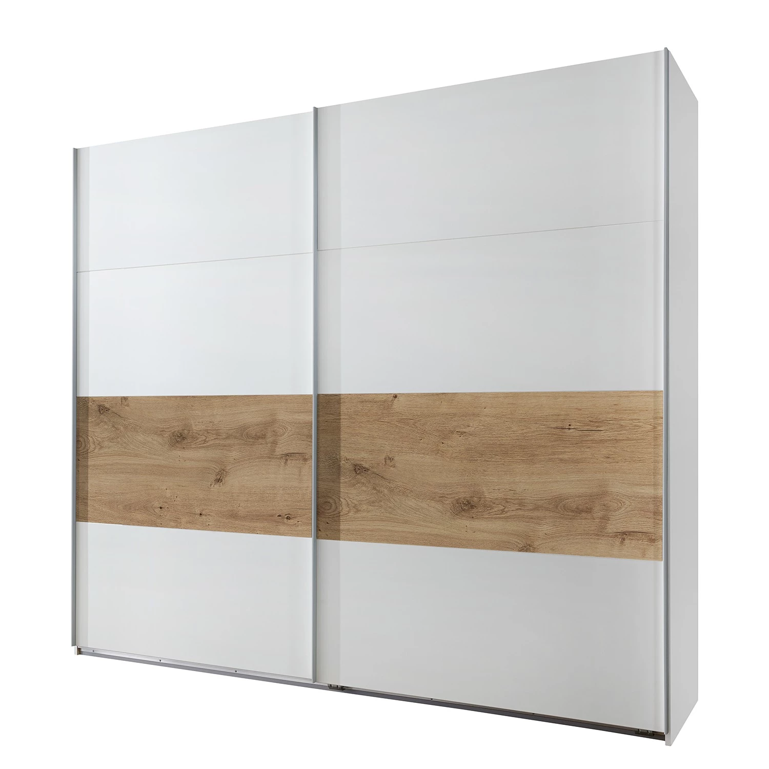 Wimex Armoire à portes coulissantes Bert - Blanc alpin / Imitation chêne parqueté - Largeur : 225 cm