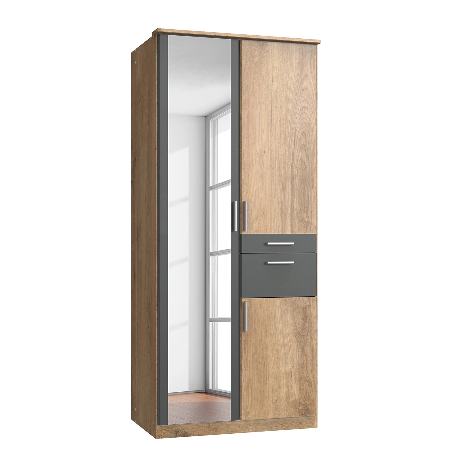 Wimex Armoire Koblenz I - Avec compartiment pour accessoires - Imitation chêne brut de sciage / Graphite - Largeur : 91 cm