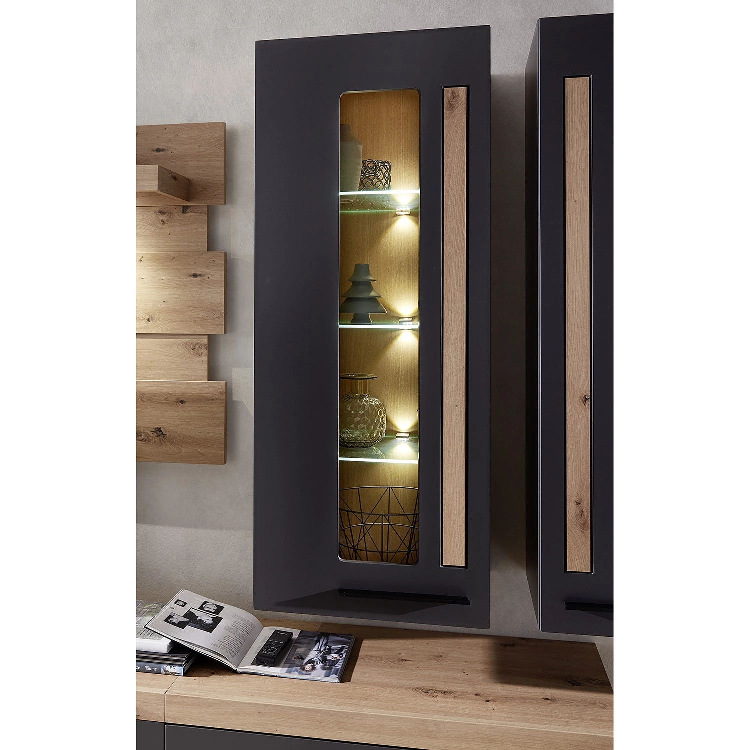 Red Living Vitrine murale Parolin - Avec éclairage - Gris foncé – Image 2