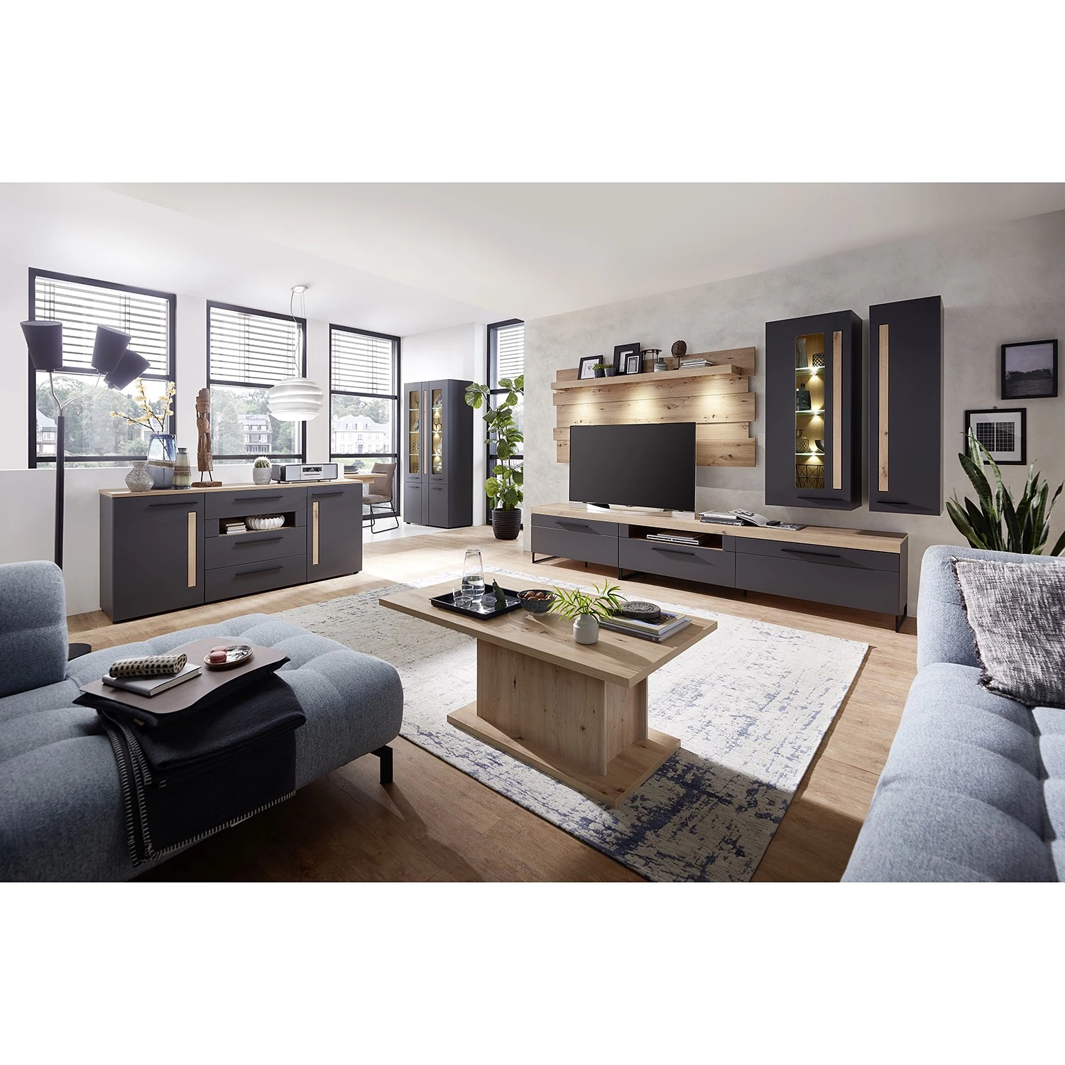 Red Living Vitrine murale Parolin - Avec éclairage - Gris foncé – Image 4