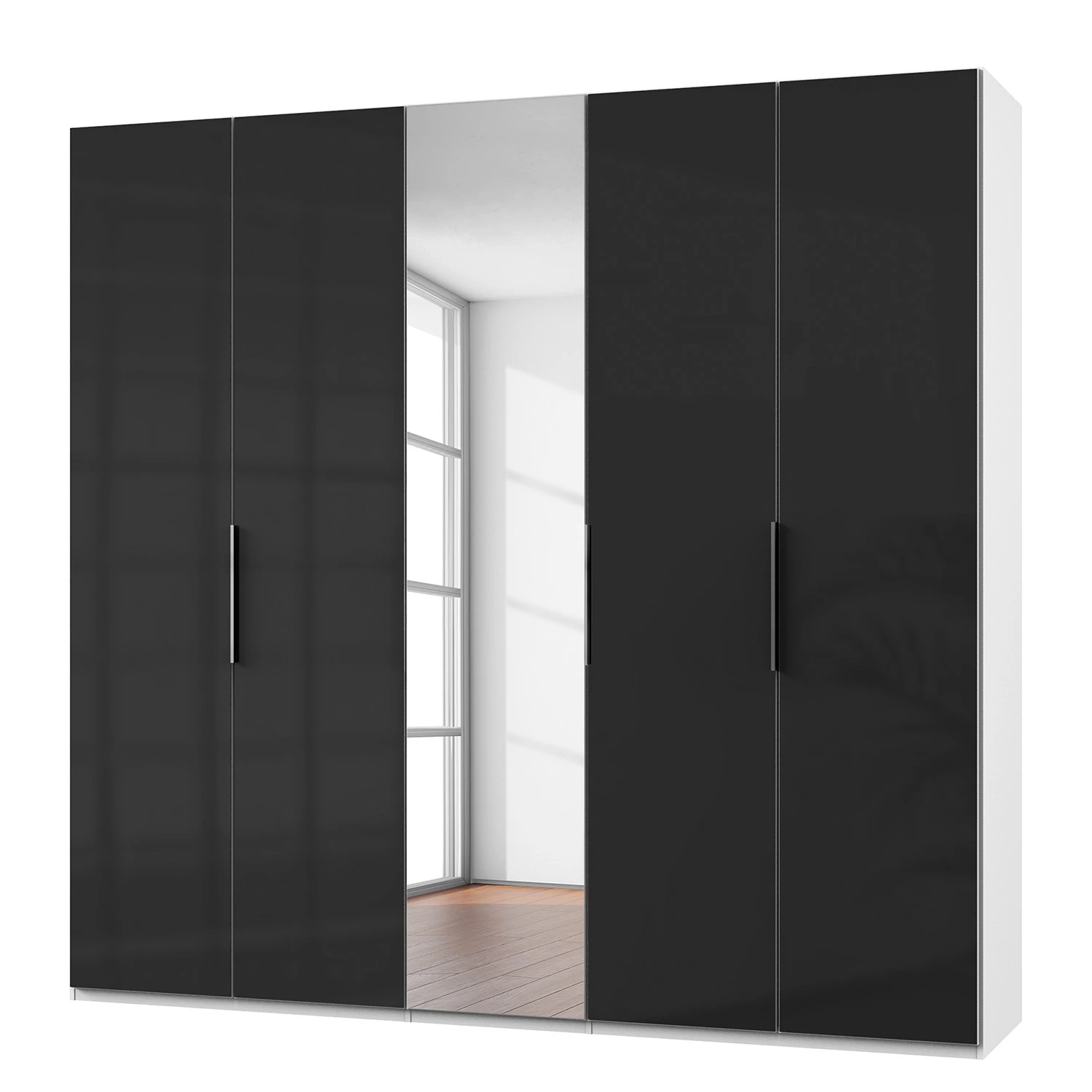 Fresh to go Armoire Level 36C - Noir brillant / Blanc - Hauteur : 236 cm - Largeur : 250 cm - Sans - Avec portes miroir