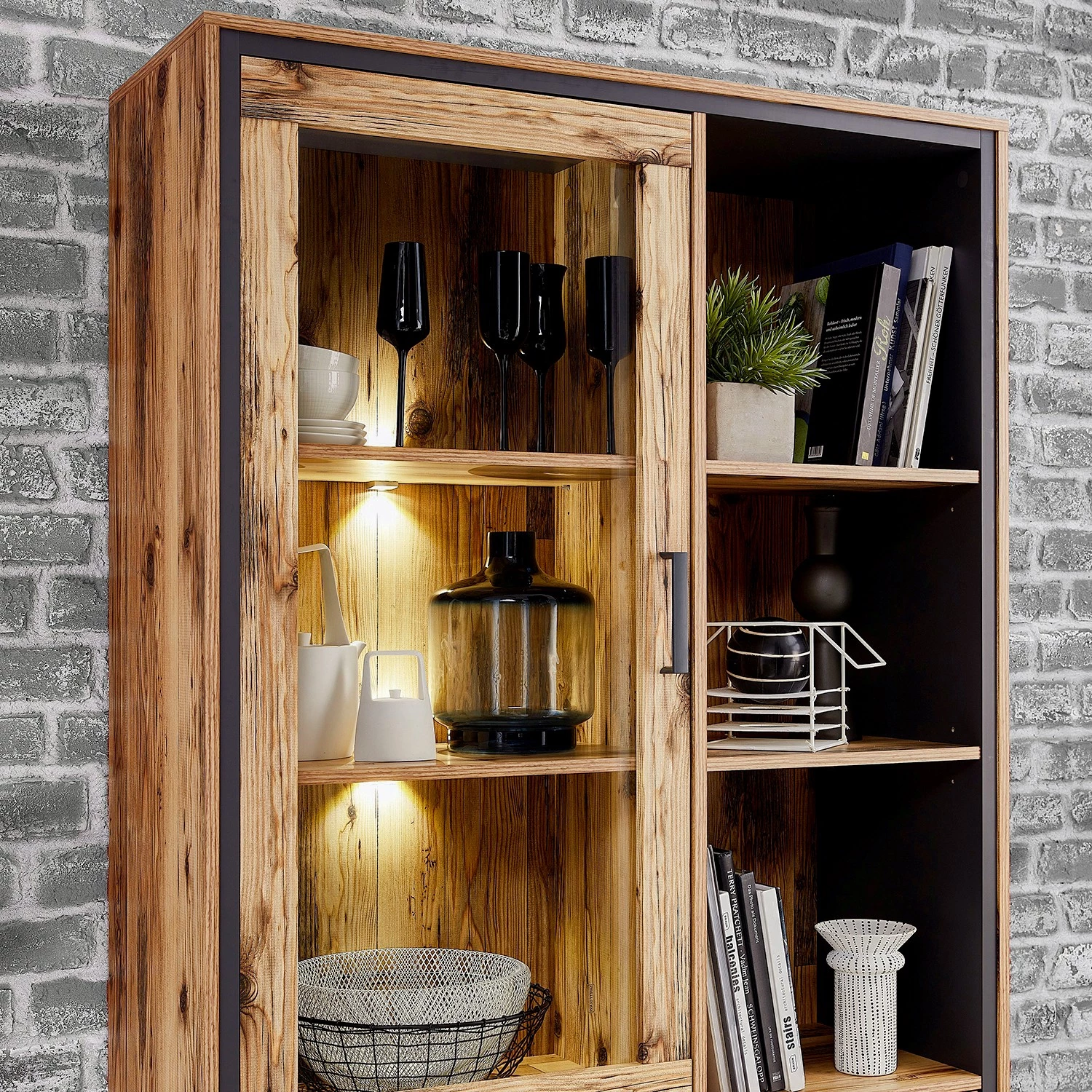 Ridgevalley Vitrine Priay I - Avec éclairage - Imitation mélèze / Graphite – Image 8