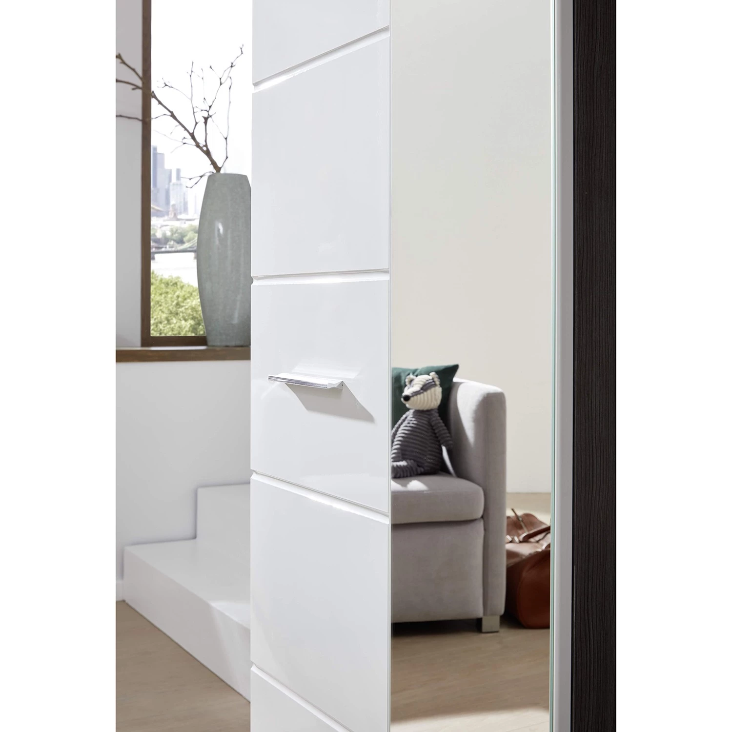 Trendteam Armoire d’entrée Line - Blanc brillant / Gris – Image 6