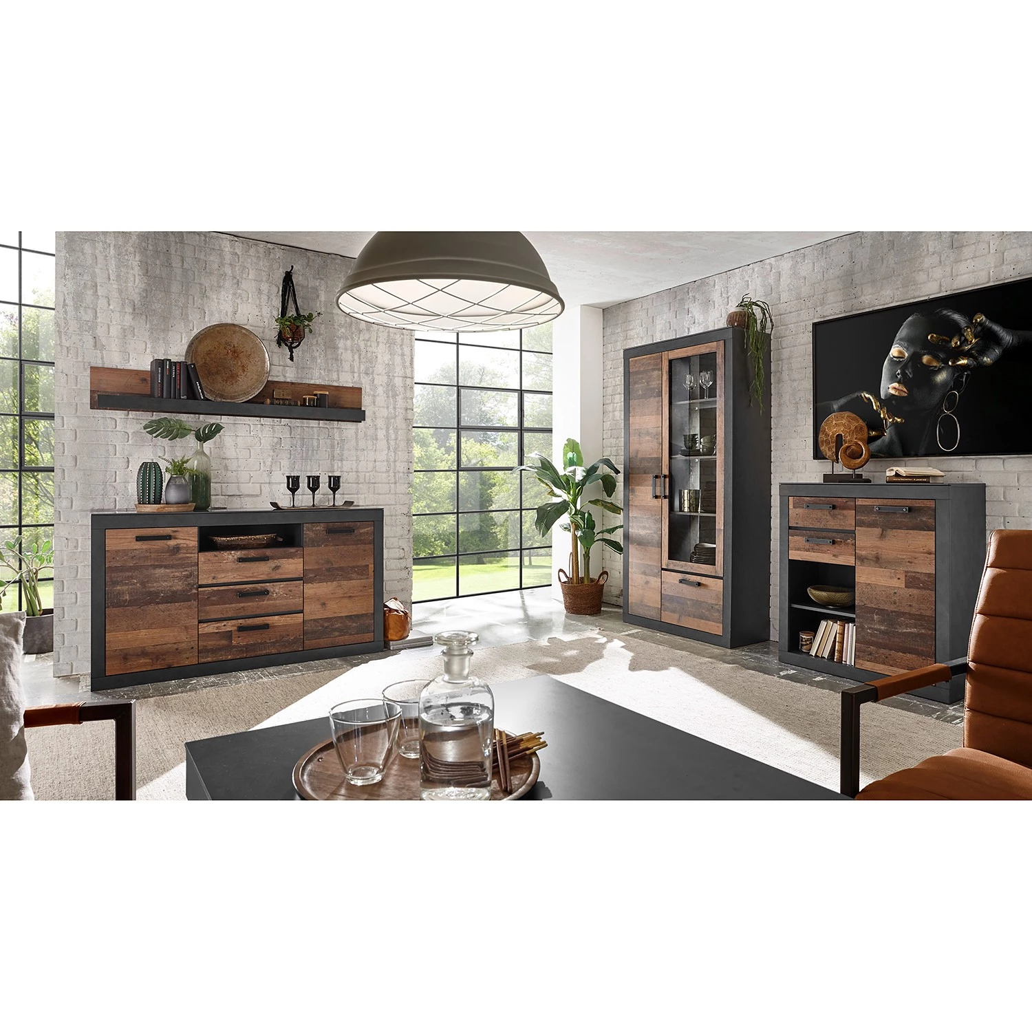 Red Living Vitrine Buzan II - Imitation bois recyclé / Anthracite – Image 4