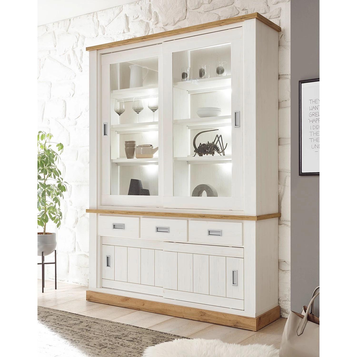 Ridgevalley Buffet Ollezy - Imitation pin blanc / Imitation chêne artisan – Image 2