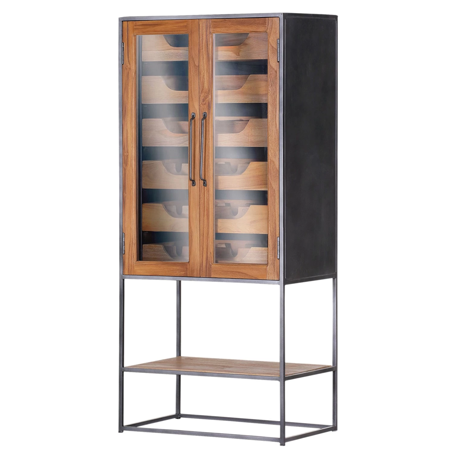 Red Living Armoire à vin Viessoix - Teck massif et acacia massif / Fer - Teck / Anthracite
