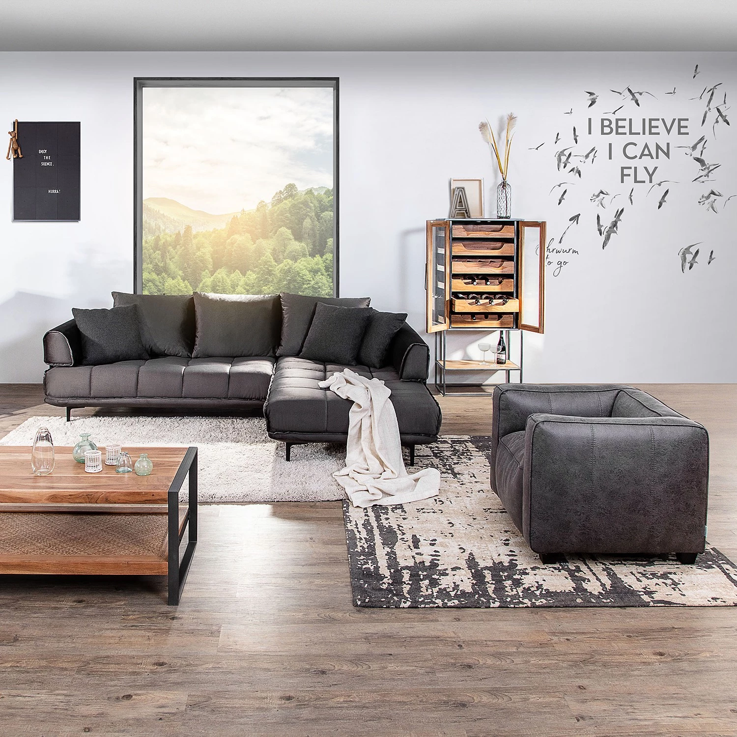 Red Living Armoire à vin Viessoix - Teck massif et acacia massif / Fer - Teck / Anthracite – Image 4