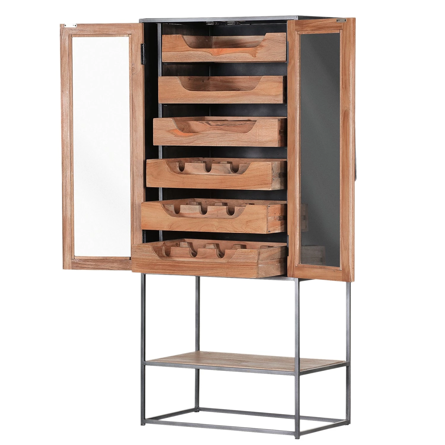 Red Living Armoire à vin Viessoix - Teck massif et acacia massif / Fer - Teck / Anthracite – Image 5