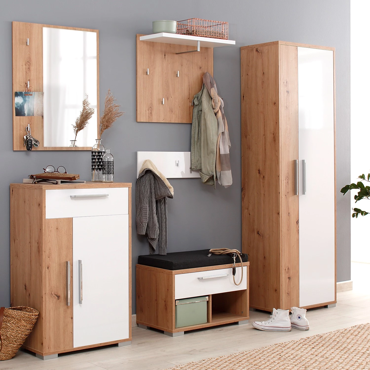 Maja Möbel Armoire d’entrée Vendo - Blanc brillant / Imitation chêne à nœuds – Image 2