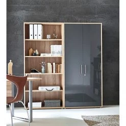 Furnitive Armoire de bureau Avin II - Imitation chêne Sonoma / Anthracite brillant