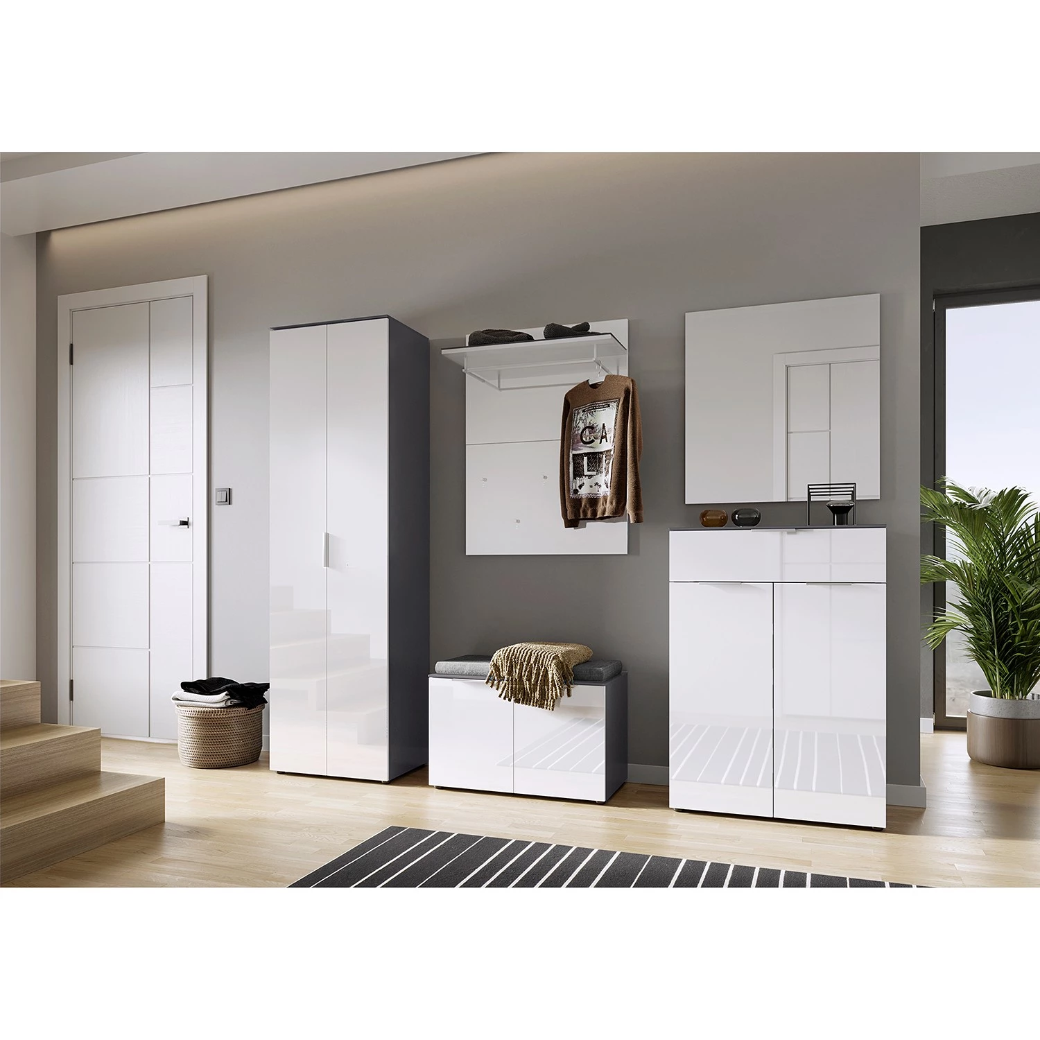 Germania Armoire d’entrée Rimini - Verre - Blanc / Graphite – Image 2