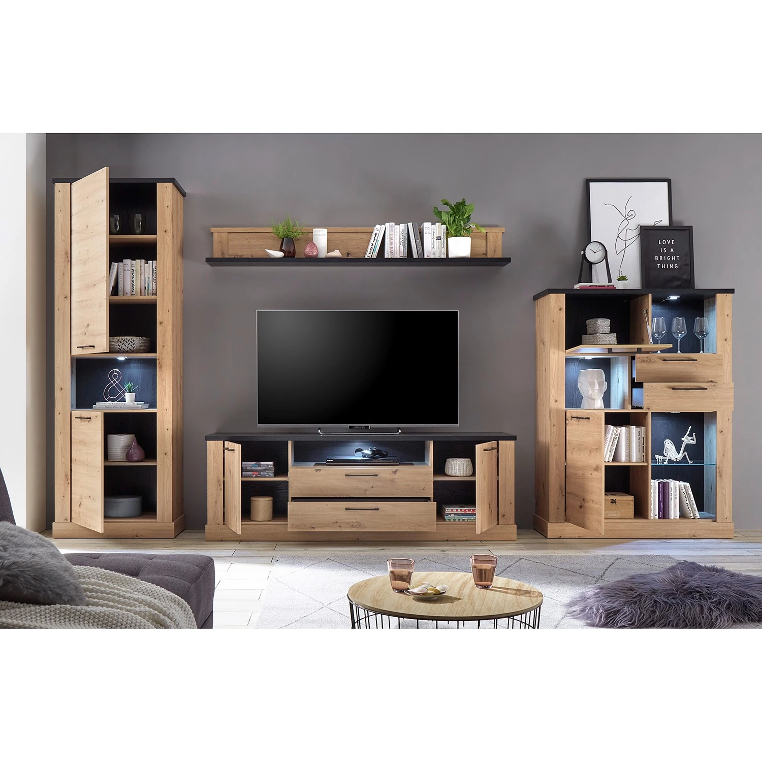 Ridgevalley Armoire Nanda I - Imitation chêne artisan / Imitation chêne noir – Image 3