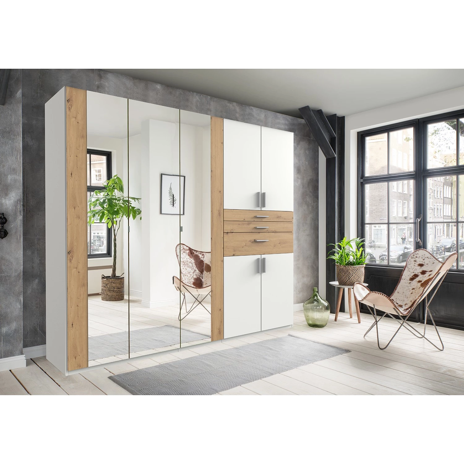 Wimex Armoire Harburg I - Imitation chêne Artisan / Blanc - Largeur : 225 cm – Image 3