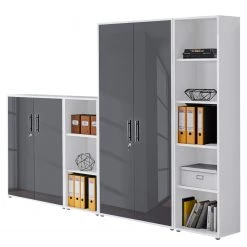 Furnitive Armoire murale Avin (4 éléments) - Blanc / Anthracite brillant