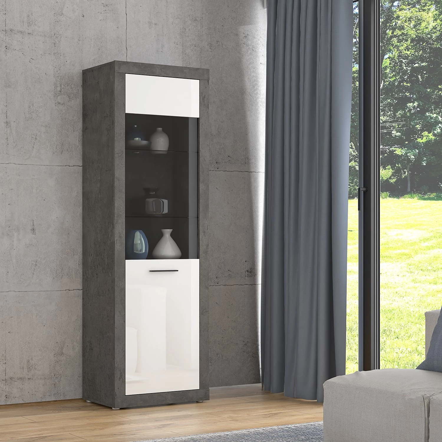 Loftscape Vitrine Vetras - Blanc brillant / Imitation béton – Image 2