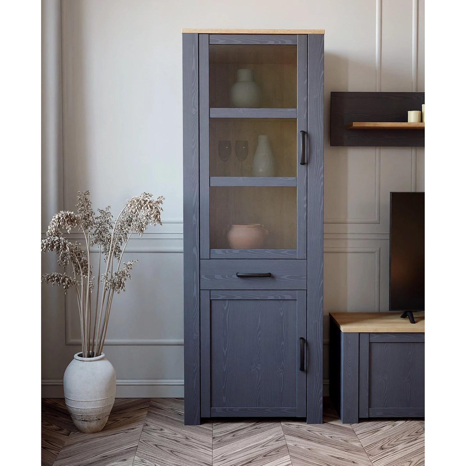 Ridgevalley Vitrine Vassia - Imitation chêne Navy / Imitation chêne Riviera – Image 3