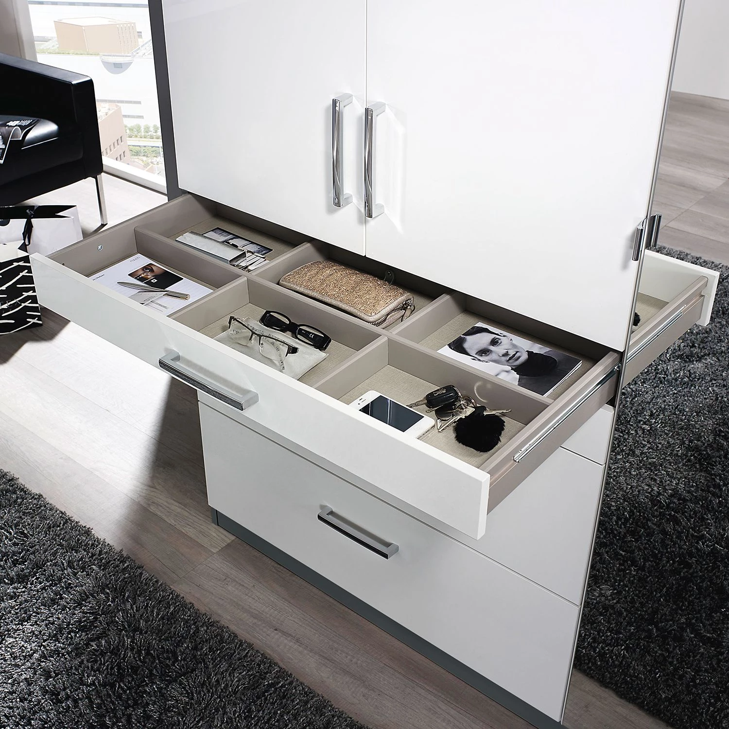 Rauch Blue Armoire Homburg II - Gris métallisé - Largeur : 136 cm - Avec portes miroir – Image 5