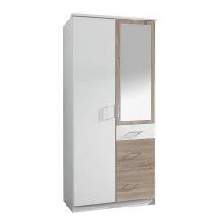 Wimex Armoire à portes pivotantes Julan I - Blanc alpin / Imitation chêne brut de sciage - Avec portes miroir