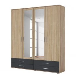 Rauch Blue Armoire Rasant-Extra I - portes battantes - Anthracite / Imitation chêne de Sonoma - Largeur : 168 cm - Avec portes miroir