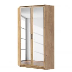 Wimex Armoire d'angle avec miroir Clack - Blanc alpin / Chêne brut de sciage - Imitation chêne parqueté