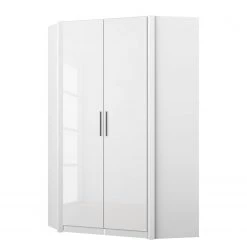 Armoire d'angle KiYDOO I - Avec listeaux d’égalisation - Blanc brillant / Blanc alpin - Hauteur : 197 cm